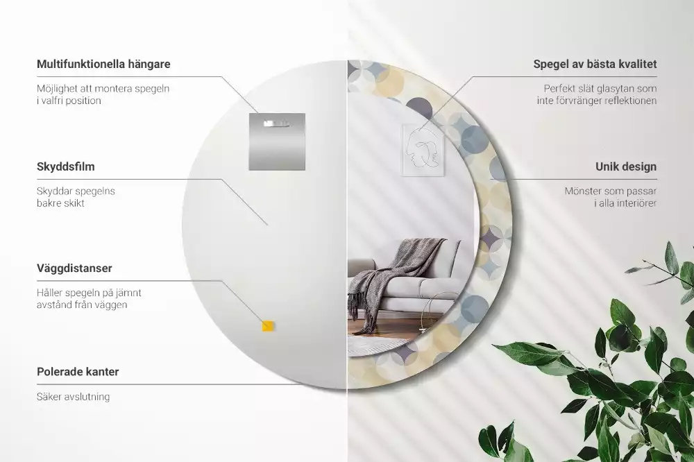 Miroir rond avec décoration Cercles géométriques