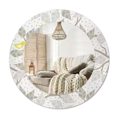 Miroir rond avec décoration Oiseaux jaunes sur les branches