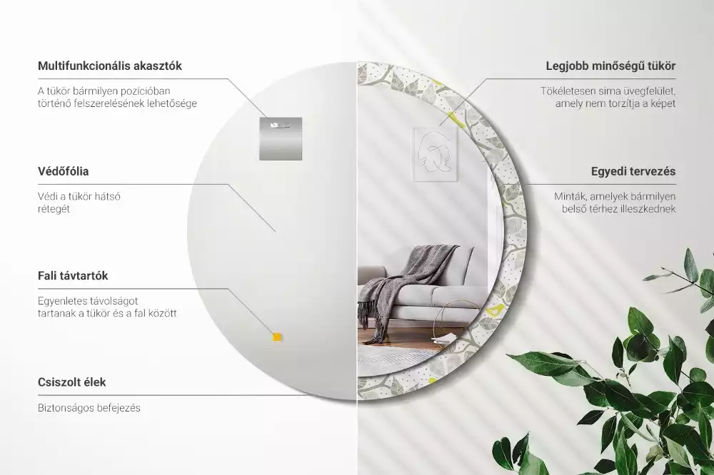 Miroir rond avec décoration Oiseaux jaunes sur les branches