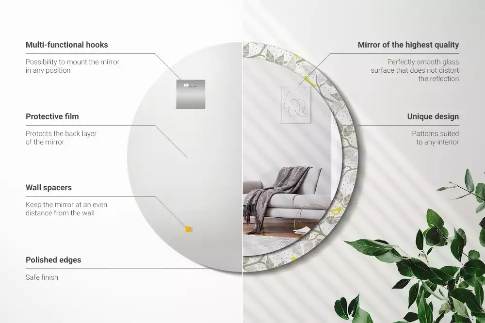 Miroir rond avec décoration Oiseaux jaunes sur les branches