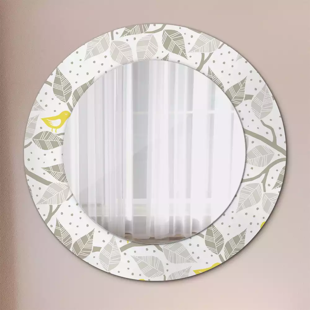 Miroir rond avec décoration Oiseaux jaunes sur les branches