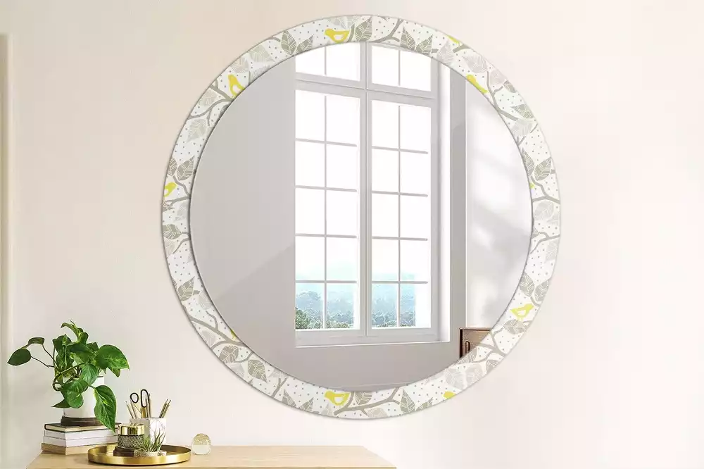 Miroir rond avec décoration Oiseaux jaunes sur les branches