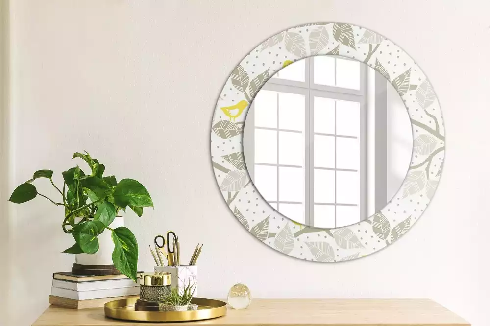 Miroir rond avec décoration Oiseaux jaunes sur les branches