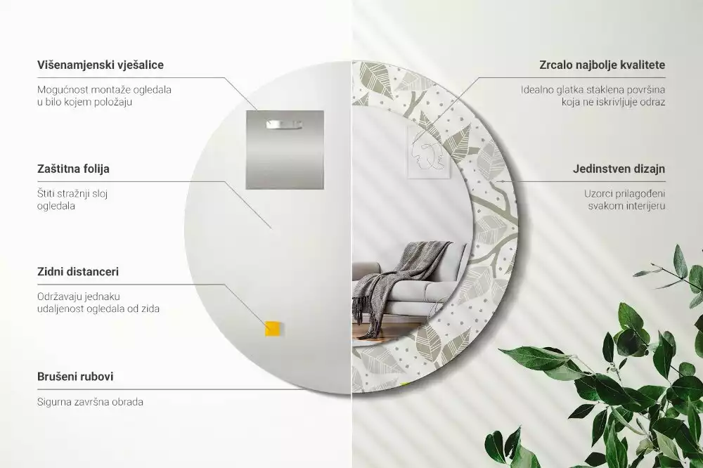 Miroir rond avec décoration Oiseaux jaunes sur les branches