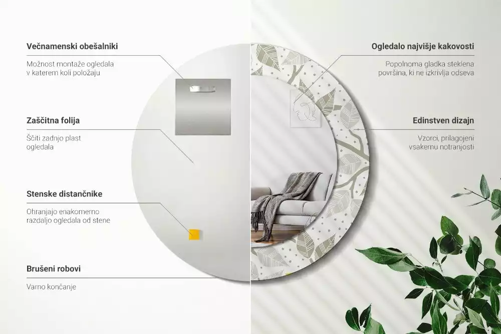 Miroir rond avec décoration Oiseaux jaunes sur les branches