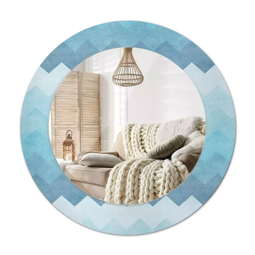Miroir rond cadre avec impression Chevron bleu