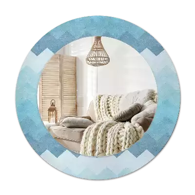 Miroir rond cadre avec impression Chevron bleu