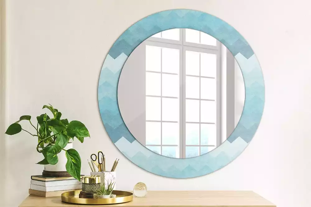 Miroir rond cadre avec impression Chevron bleu
