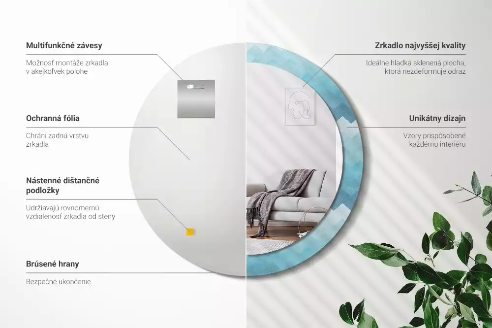 Miroir rond cadre avec impression Chevron bleu