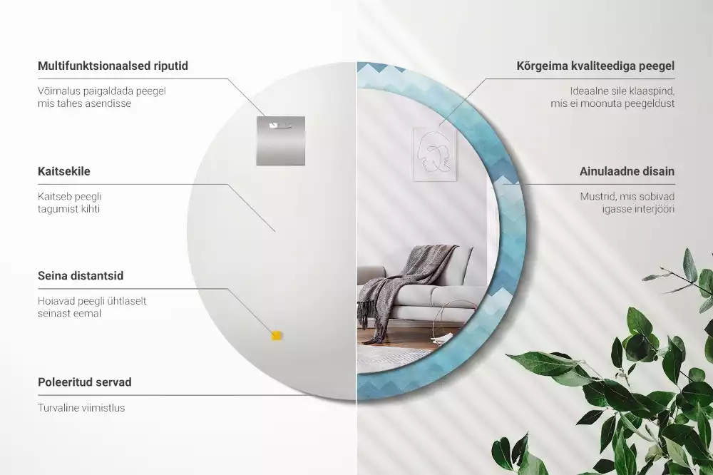 Miroir rond cadre avec impression Chevron bleu