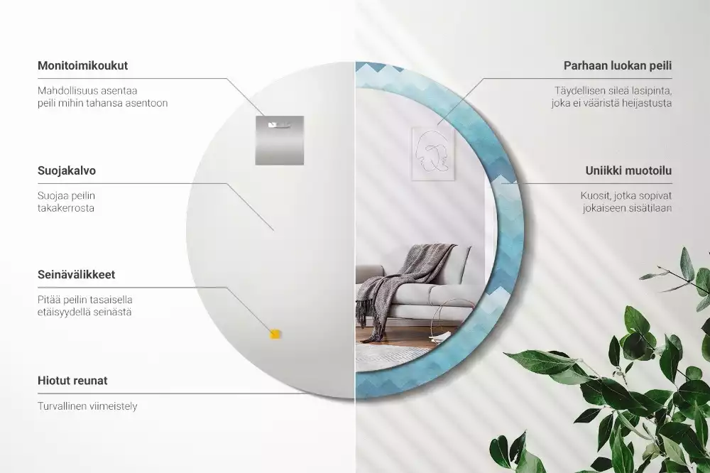 Miroir rond cadre avec impression Chevron bleu