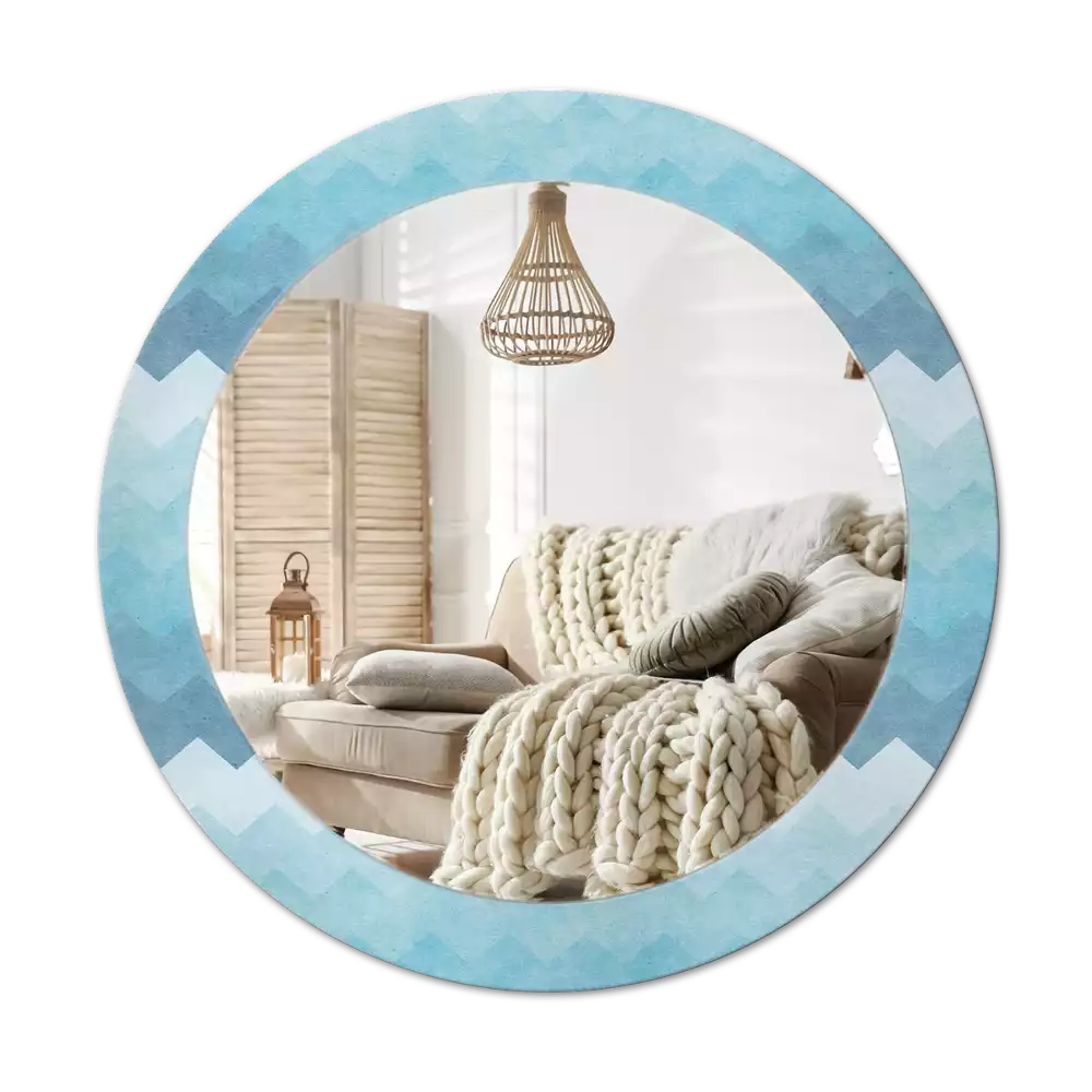 Miroir rond cadre avec impression Chevron bleu