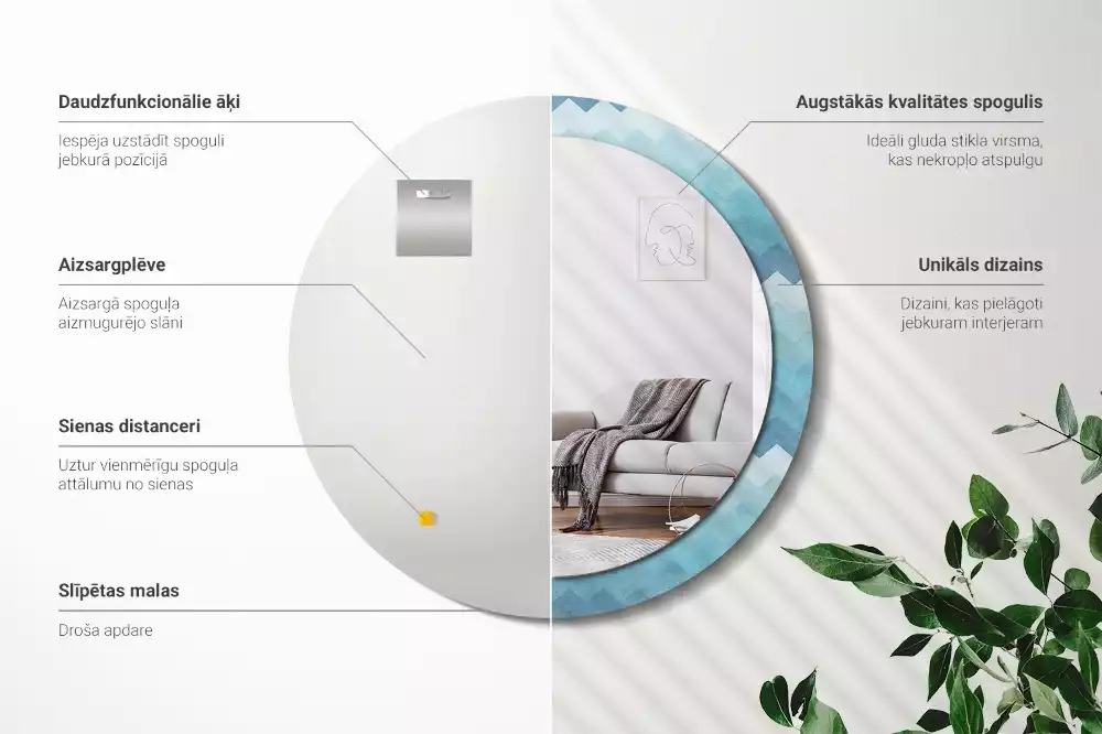 Miroir rond cadre avec impression Chevron bleu