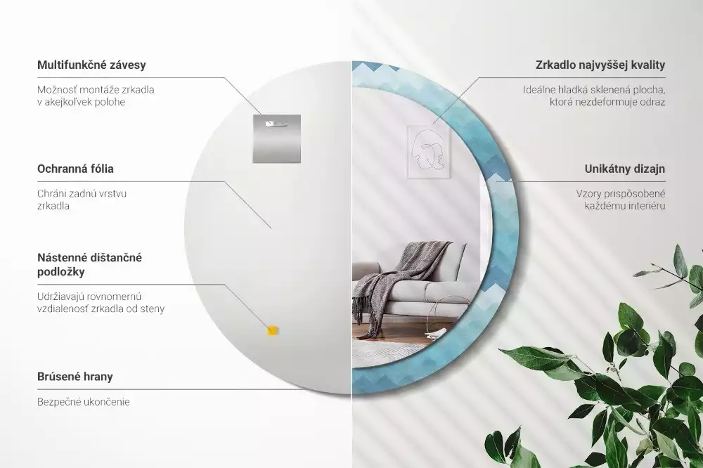 Miroir rond cadre avec impression Chevron bleu