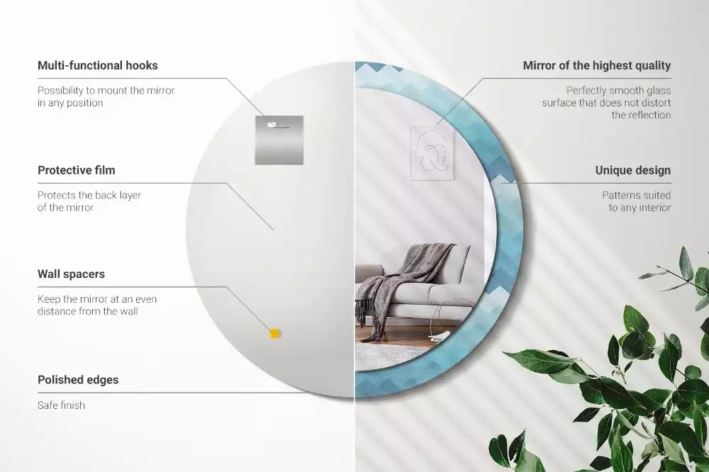 Miroir rond cadre avec impression Chevron bleu