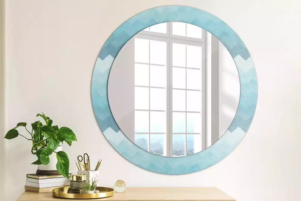 Miroir rond cadre avec impression Chevron bleu