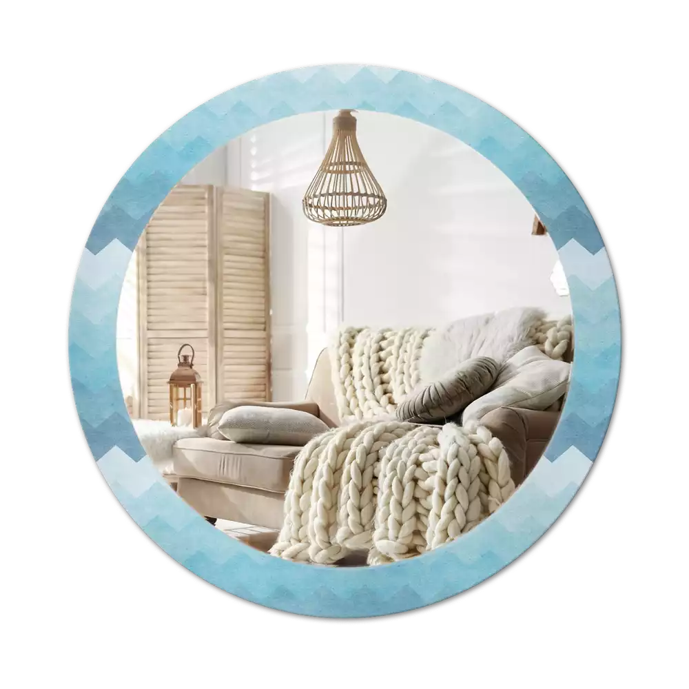 Miroir rond cadre avec impression Chevron bleu