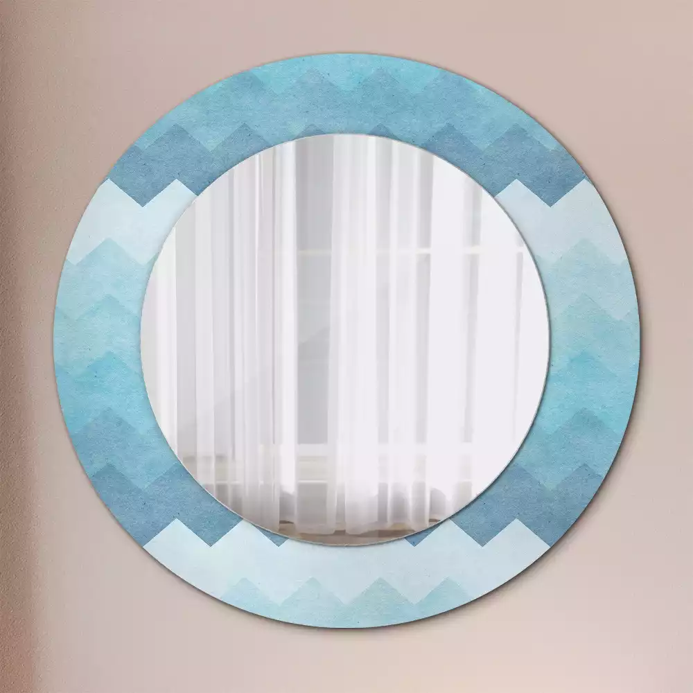 Miroir rond cadre avec impression Chevron bleu