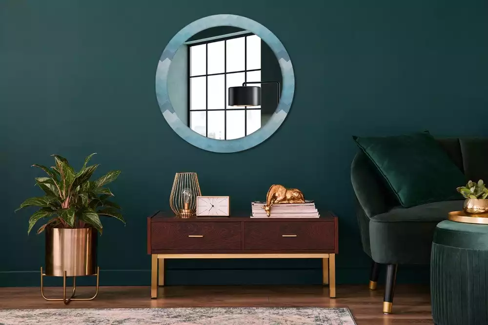 Miroir rond cadre avec impression Chevron bleu