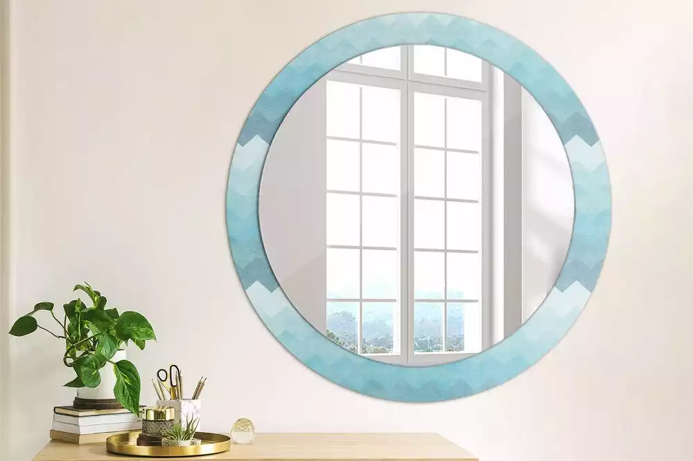 Miroir rond cadre avec impression Chevron bleu
