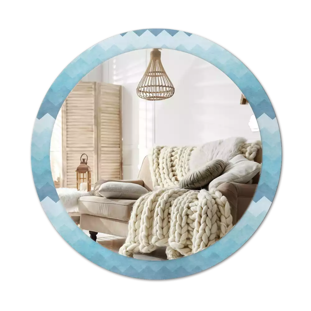 Miroir rond cadre avec impression Chevron bleu
