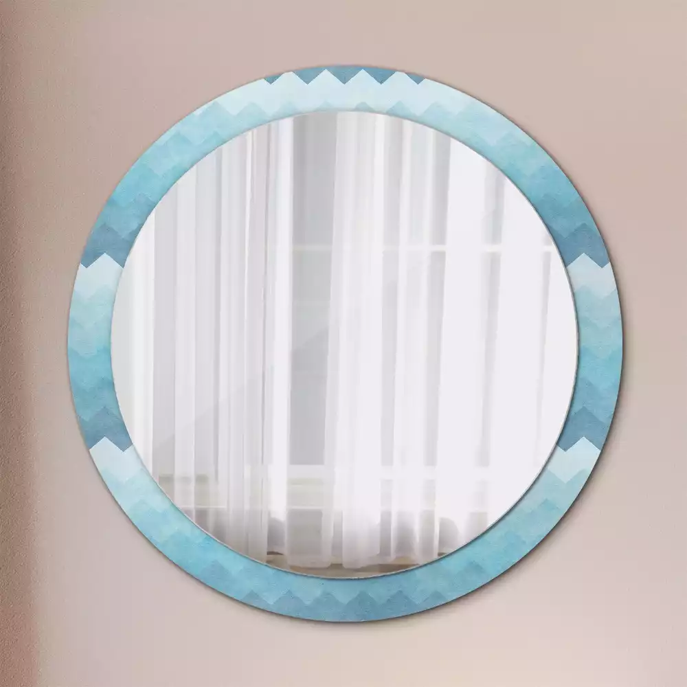 Miroir rond cadre avec impression Chevron bleu