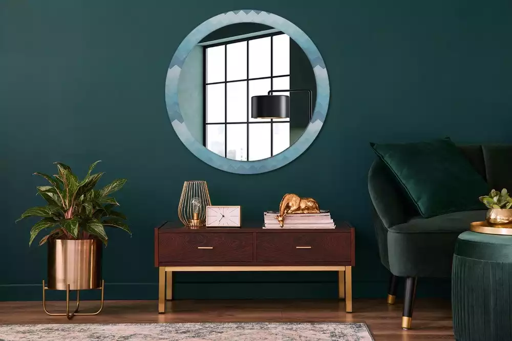 Miroir rond cadre avec impression Chevron bleu