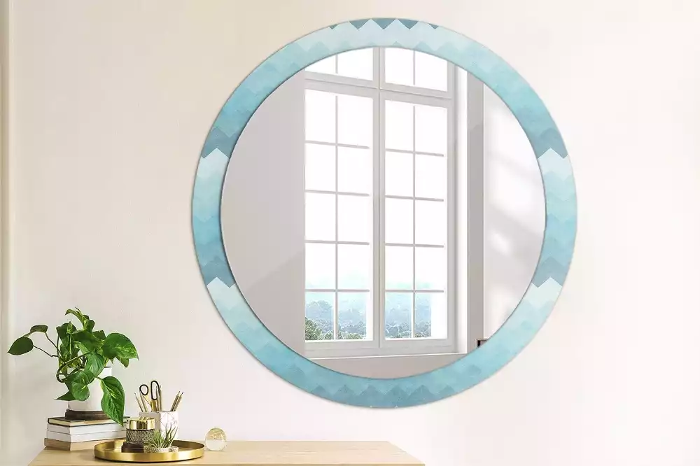 Miroir rond cadre avec impression Chevron bleu