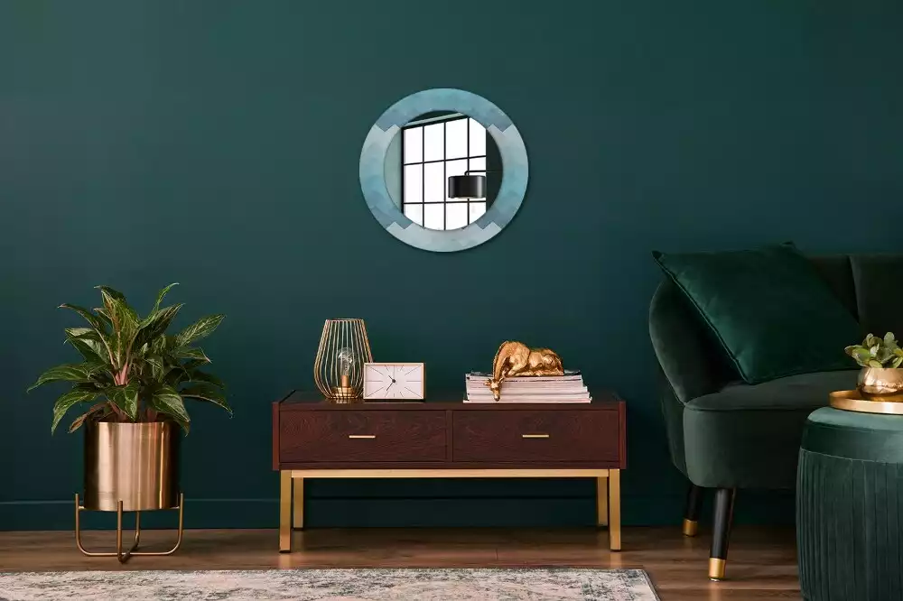 Miroir rond cadre avec impression Chevron bleu