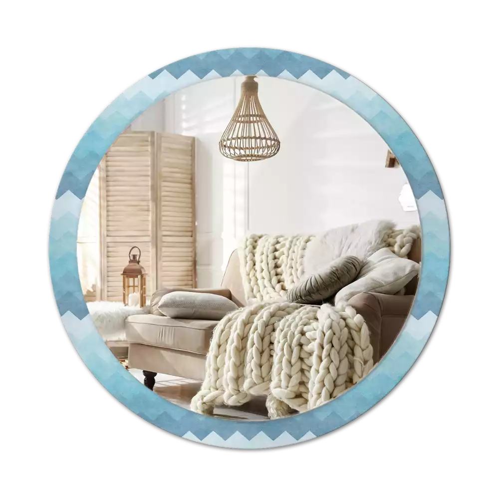 Miroir rond cadre avec impression Chevron bleu