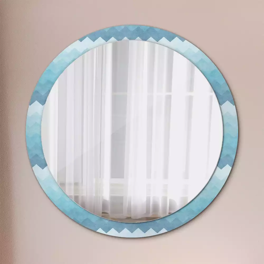 Miroir rond cadre avec impression Chevron bleu