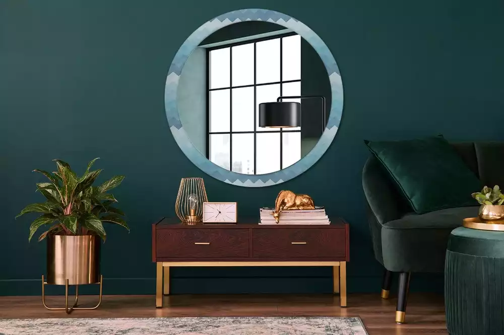 Miroir rond cadre avec impression Chevron bleu