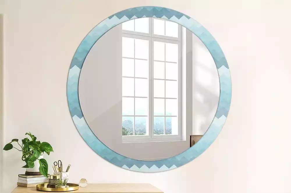 Miroir rond cadre avec impression Chevron bleu