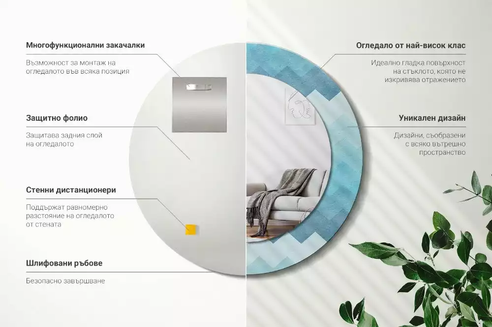 Miroir rond cadre avec impression Chevron bleu