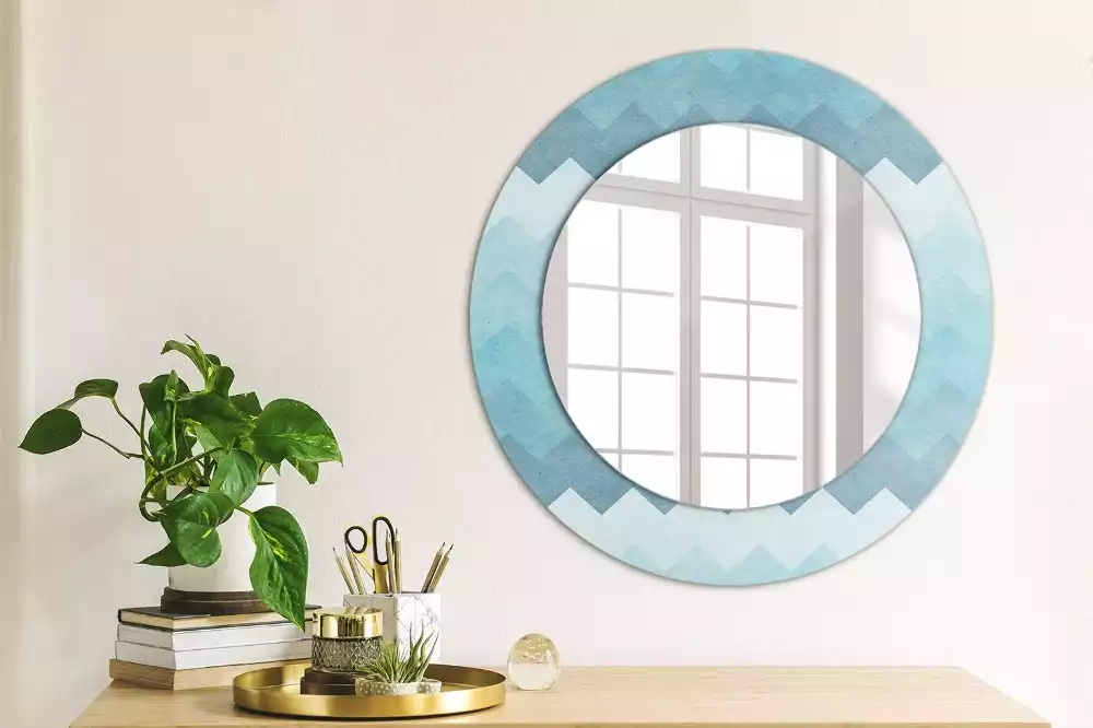 Miroir rond cadre avec impression Chevron bleu
