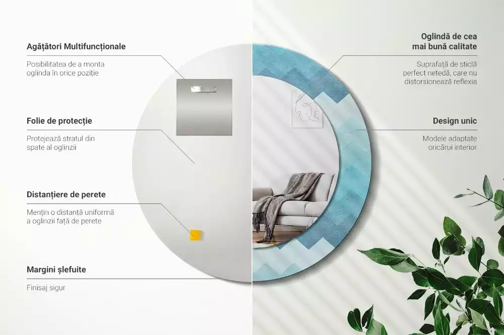 Miroir rond cadre avec impression Chevron bleu