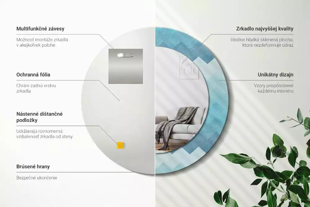 Miroir rond cadre avec impression Chevron bleu