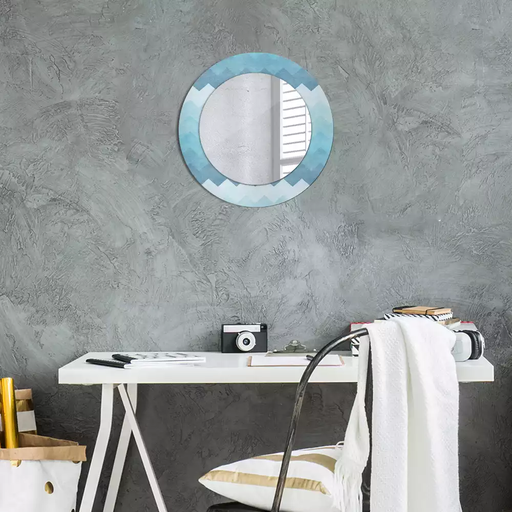 Miroir rond cadre avec impression Chevron bleu