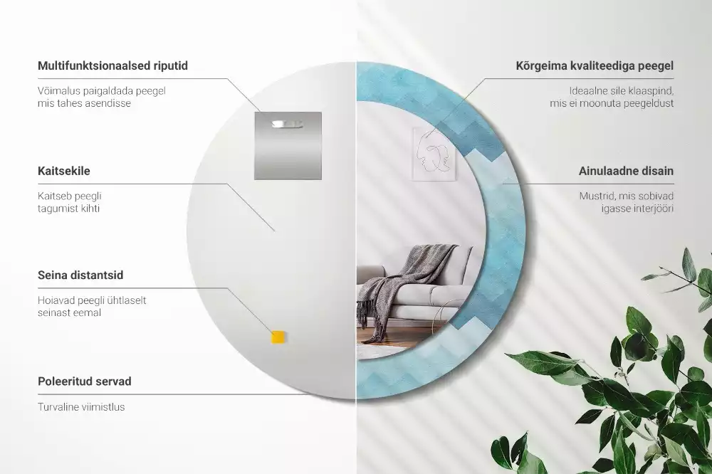 Miroir rond cadre avec impression Chevron bleu