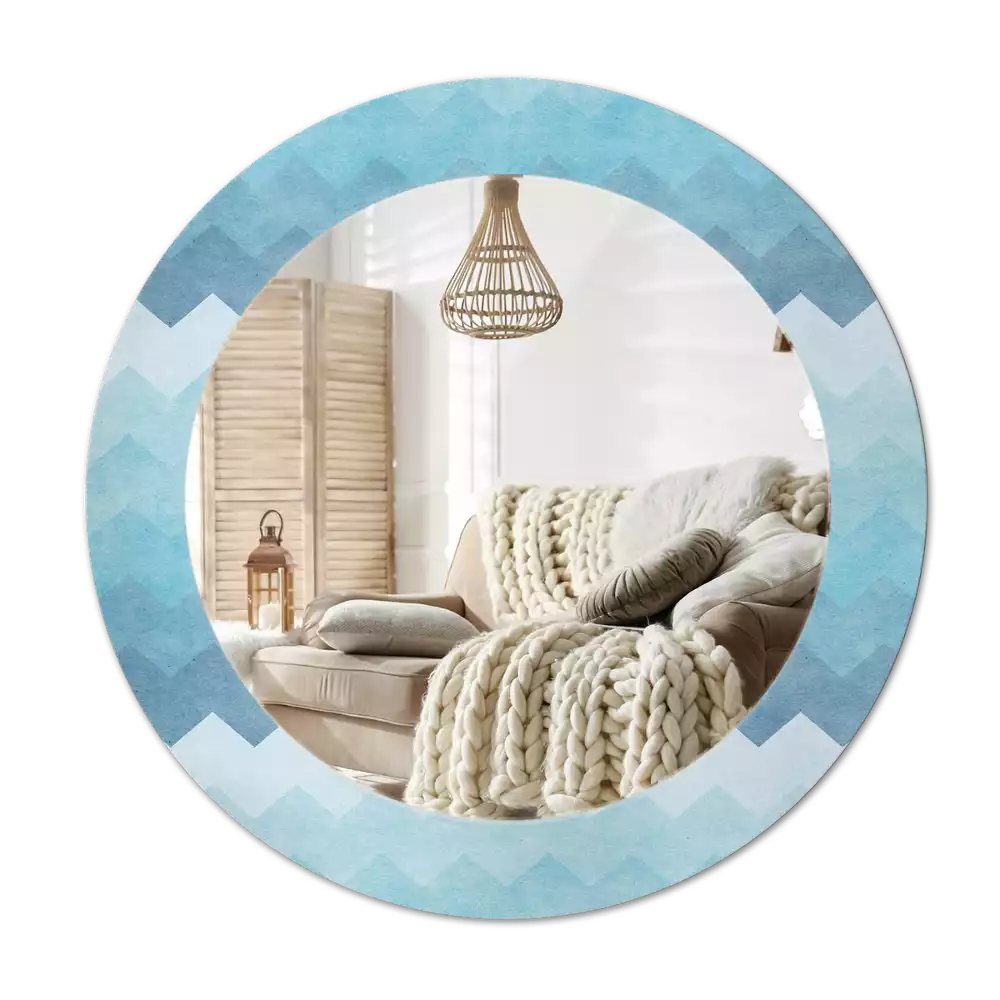 Miroir rond cadre avec impression Chevron bleu