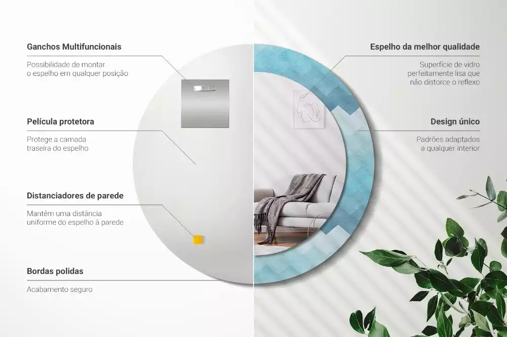 Miroir rond cadre avec impression Chevron bleu