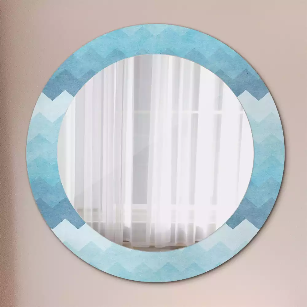 Miroir rond cadre avec impression Chevron bleu