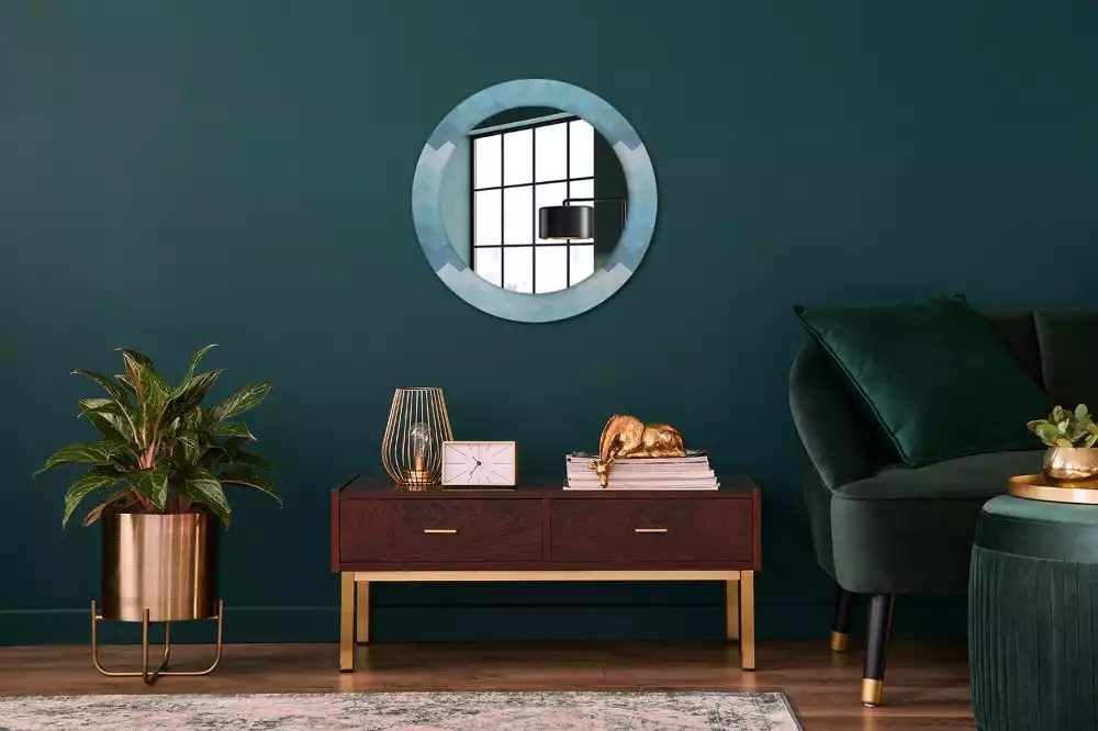 Miroir rond cadre avec impression Chevron bleu