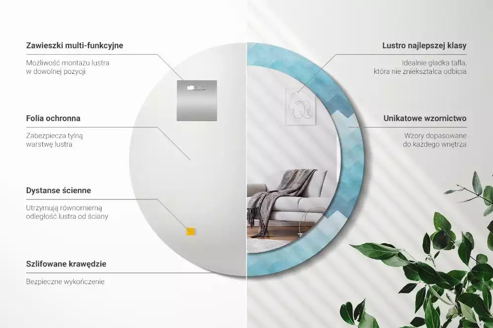 Miroir rond cadre avec impression Chevron bleu