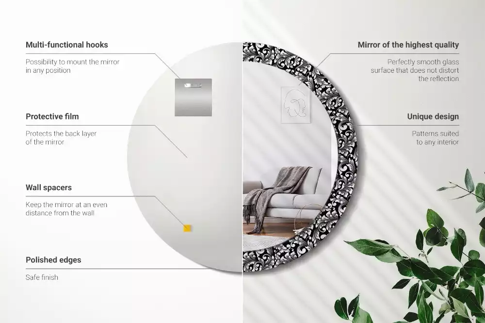 Miroir rond cadre avec impression Ornement