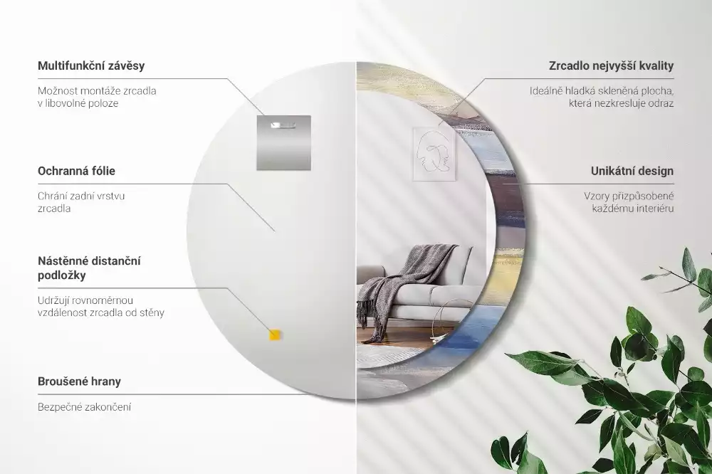 Miroir rond avec décoration Image abstraite