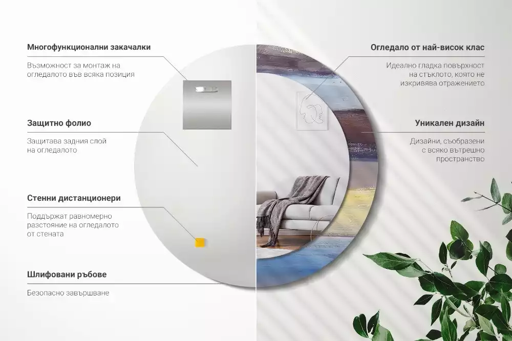 Miroir rond avec décoration Image abstraite