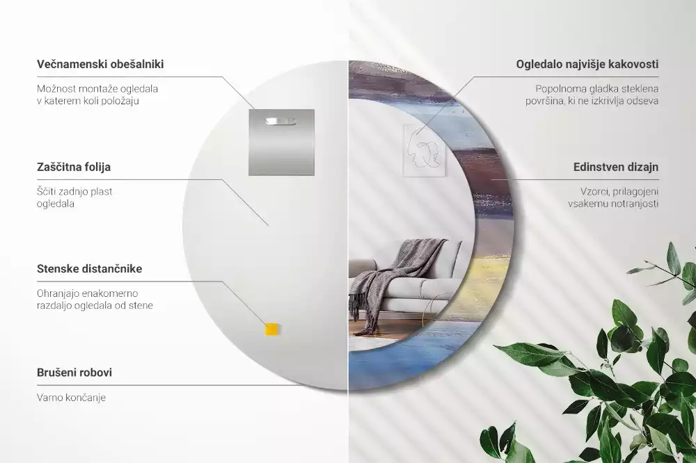 Miroir rond avec décoration Image abstraite