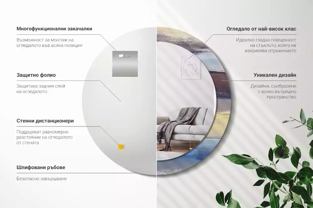 Miroir rond avec décoration Image abstraite