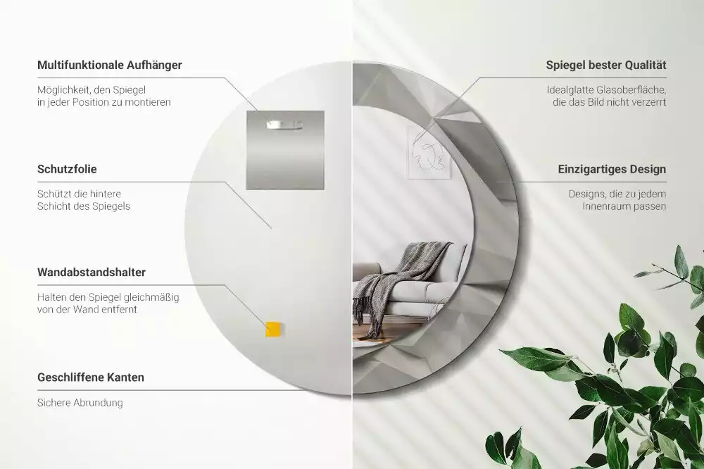 Miroir rond imprimé Cristal blanc abstrait